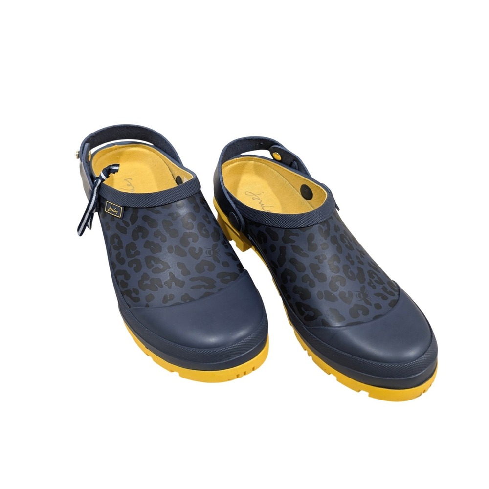 Joules Welly Clog Navy Leopard Print Rubber Rain Gardening Shoes Womens 6 NIB